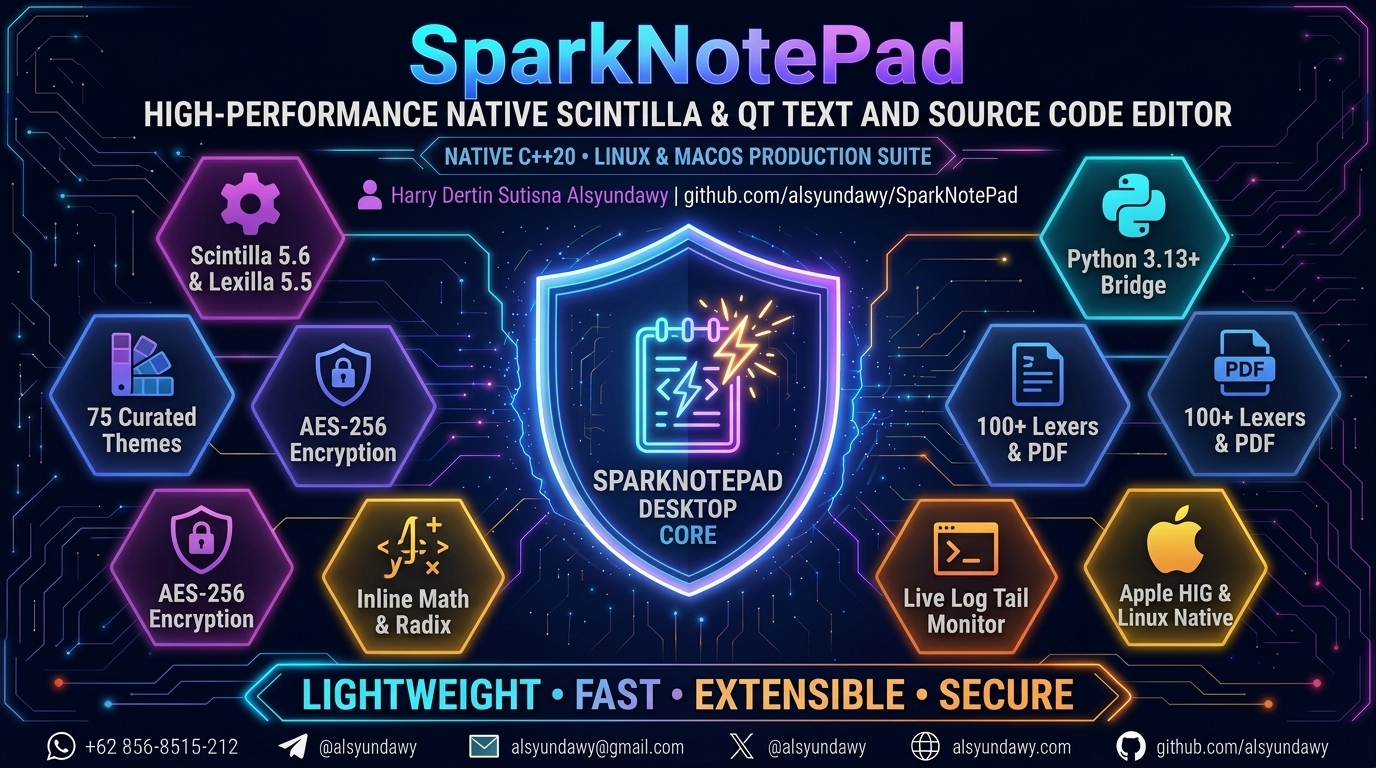 SparkNotePad Desktop Suite — Native Scintilla & Qt Text and Source Code Editor for Linux & macOS